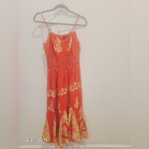 Advance Apparels Orange and Cream Midi Dress